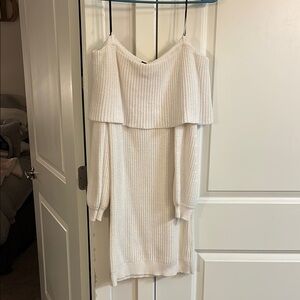 Elegant Off-Shoulder White Sweater dress